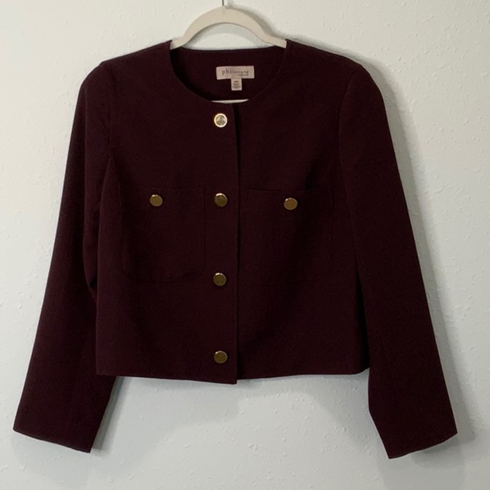 Philosophy Deep Burgundy Blazer with Gold Accents - Picture 7 of 8